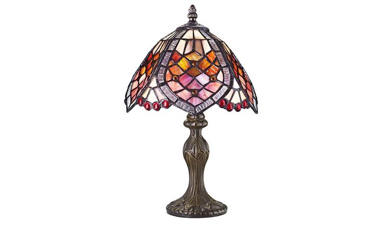 Happy Homewares Handmade Red Beaded Stained Glass Tiffany Table Lamp - 20cm