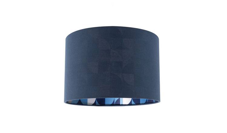 Happy Homewares Midnight Blue Linen with Geometric Pattern Lampshade - 30cm