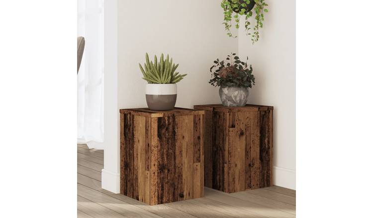 Walplus Pack of 2 Engineered Wood Plant Stand - Old Wood - 25 x 25 x 35 cm