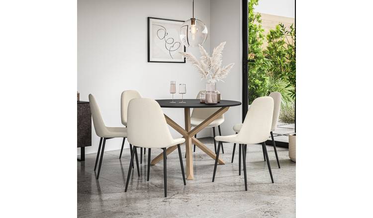 Furniture Online Malvern Maya Black Top Dining Table & 6 Ivory Chairs