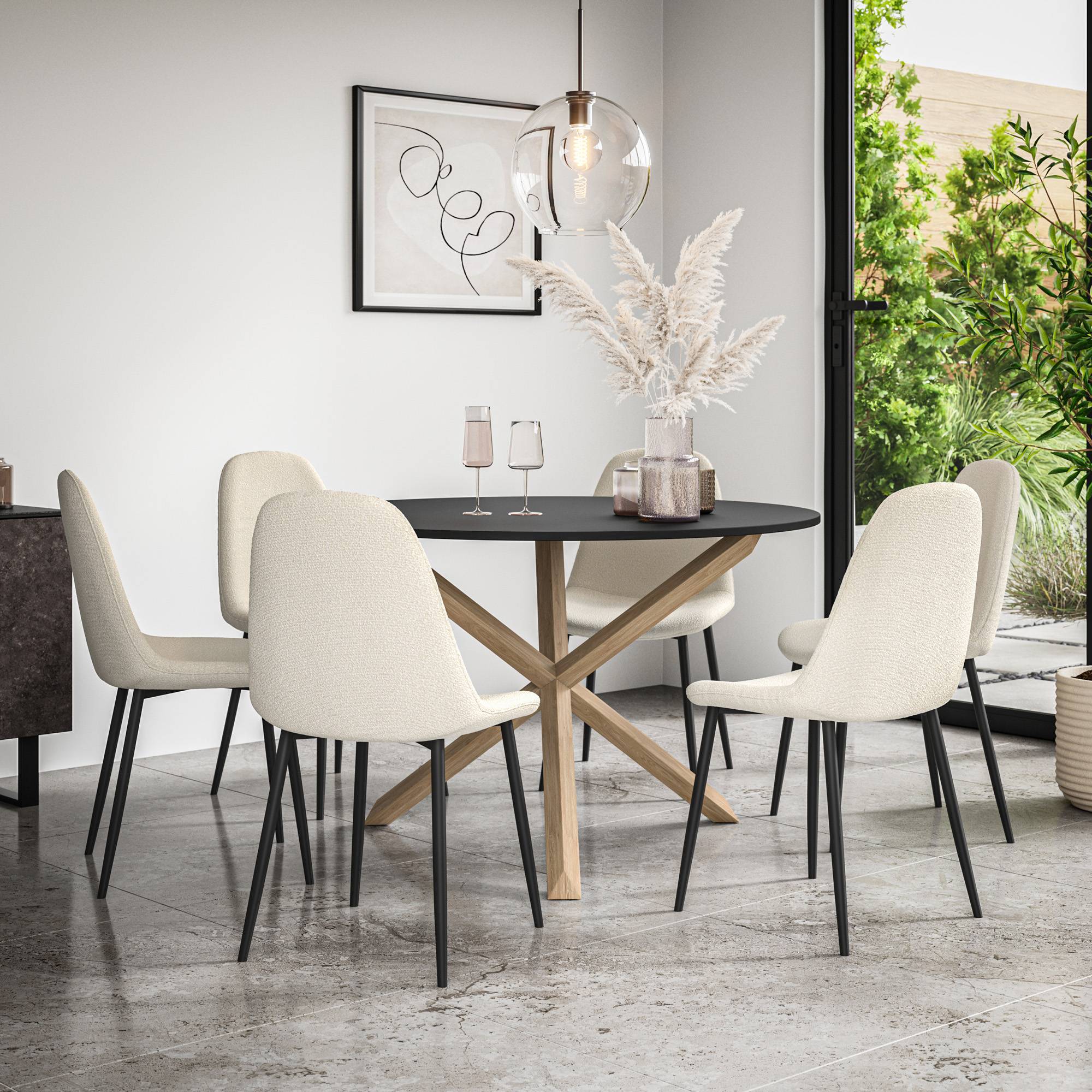 Furniture Online Malvern Maya Black Top Dining Table & 6 Ivory Chairs - Image 1