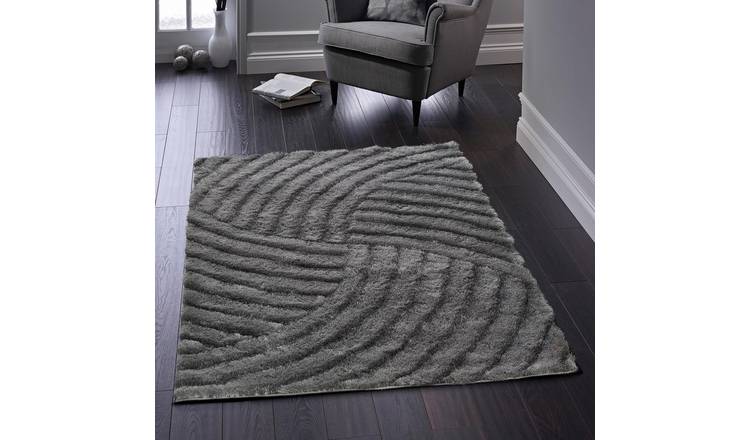 Mega Flooring Black Shaggy Abstract Rug - 80 x 150cm