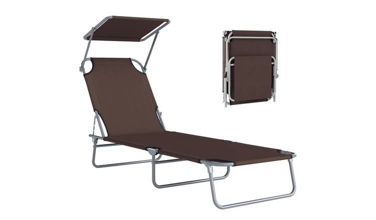 Outsunny Oxford Fabric Foldable Reclining Garden Sun Lounger - Brown