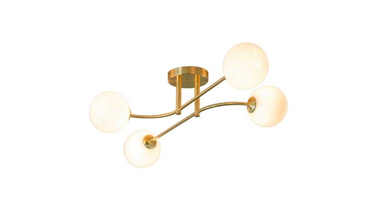 Loops Direct Semi Flush Ceiling Light - Satin Brass and Opal Glass