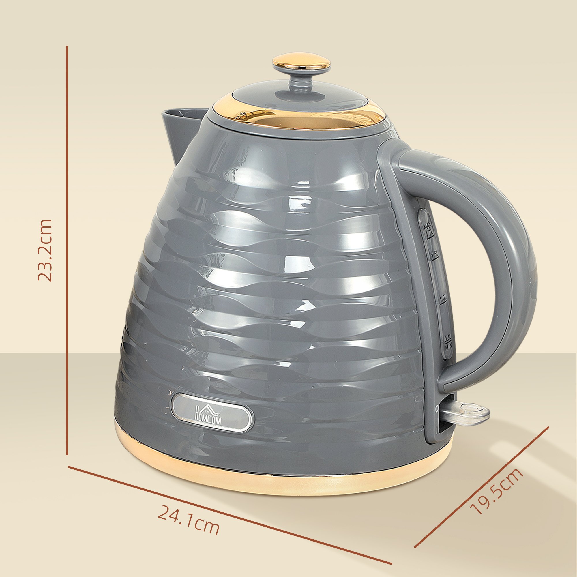 HOMCOM Cordless Electric Kettle - Grey Water Ripple Texture - Image 3