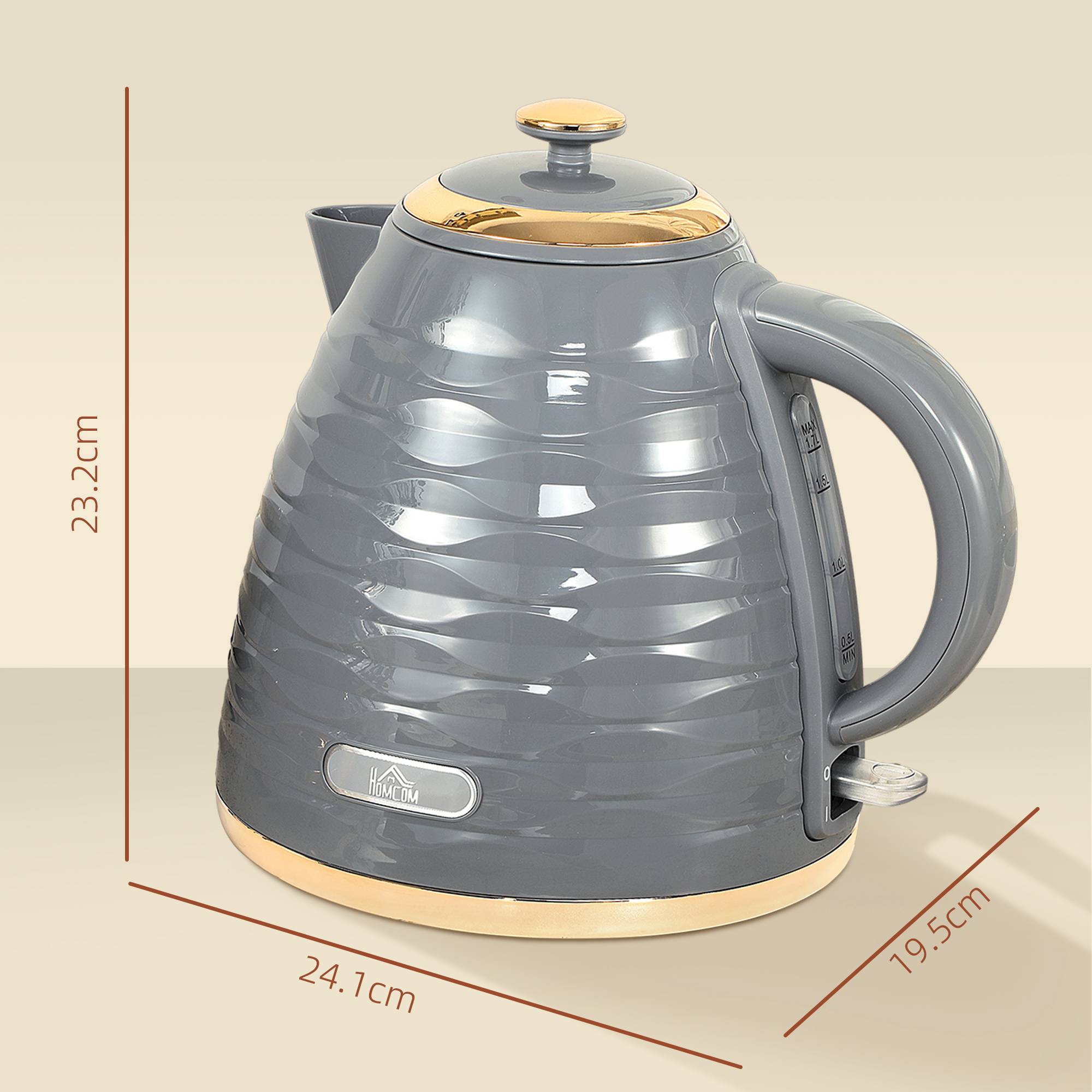 HOMCOM Cordless Electric Kettle - Grey Water Ripple Texture - Image 3