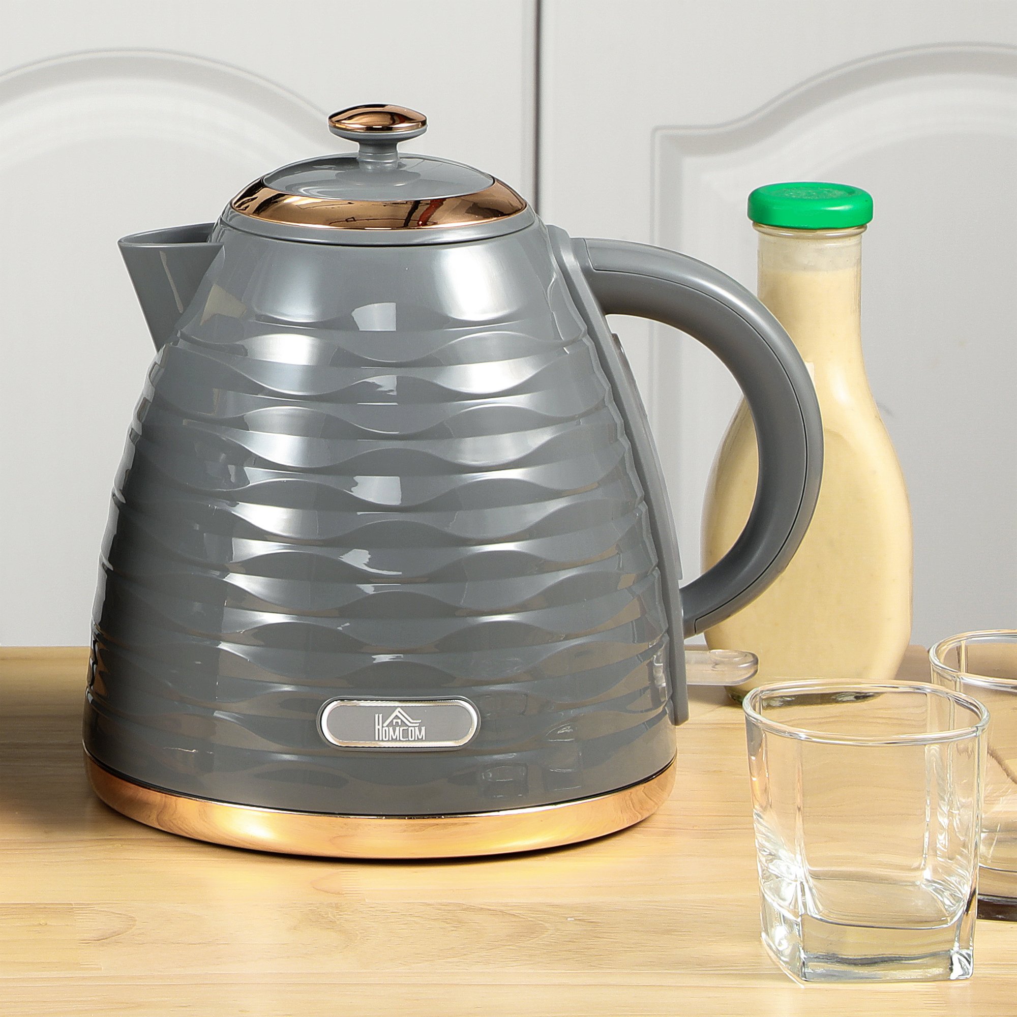 HOMCOM Cordless Electric Kettle - Grey Water Ripple Texture - Image 4