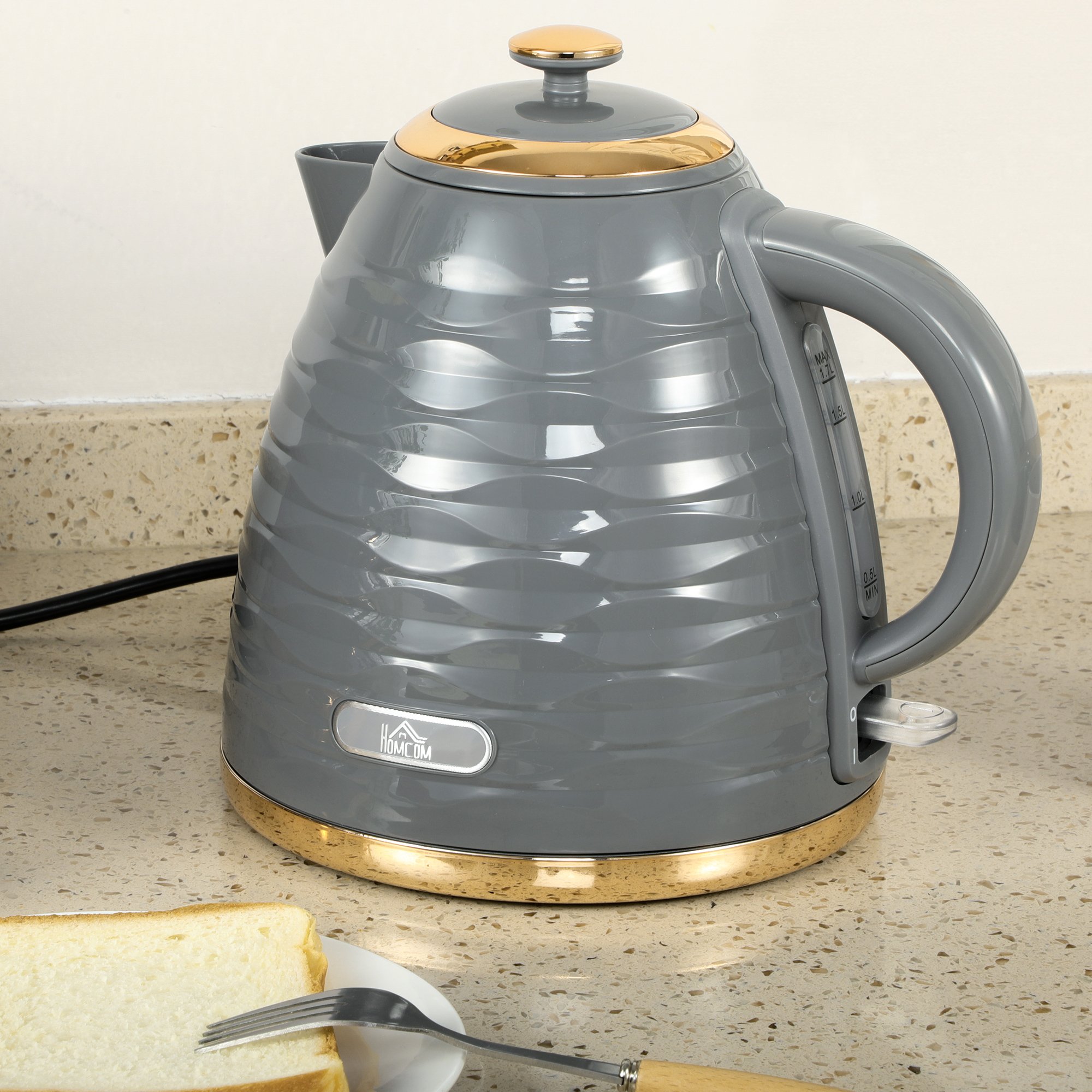 HOMCOM Cordless Electric Kettle - Grey Water Ripple Texture - Image 5