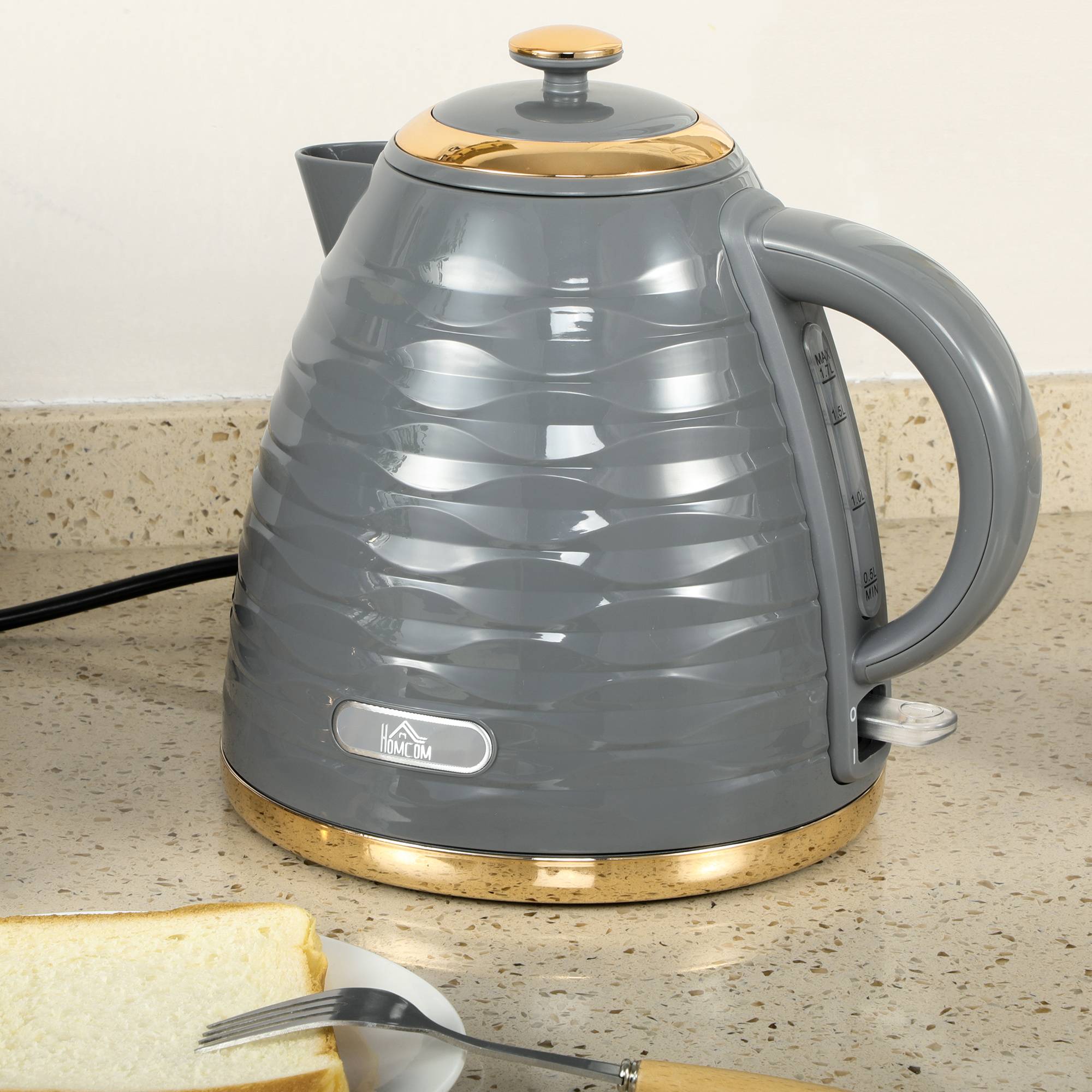 HOMCOM Cordless Electric Kettle - Grey Water Ripple Texture - Image 5