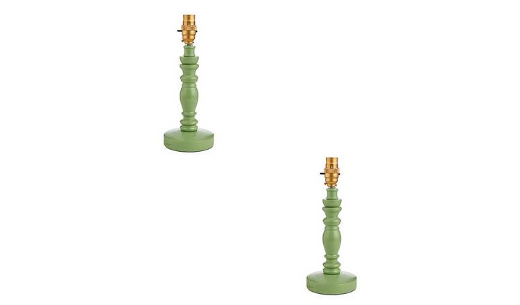Loops Direct Set of 2 Wood and Brass Table Lamp Base - Cotswold Green