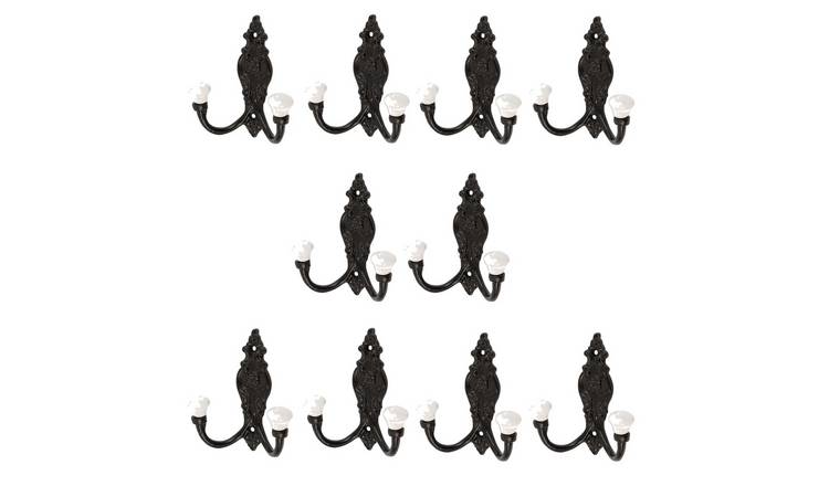 Hammer & Tongs Ornate Double White Ceramic Coat Hook - Set of 10