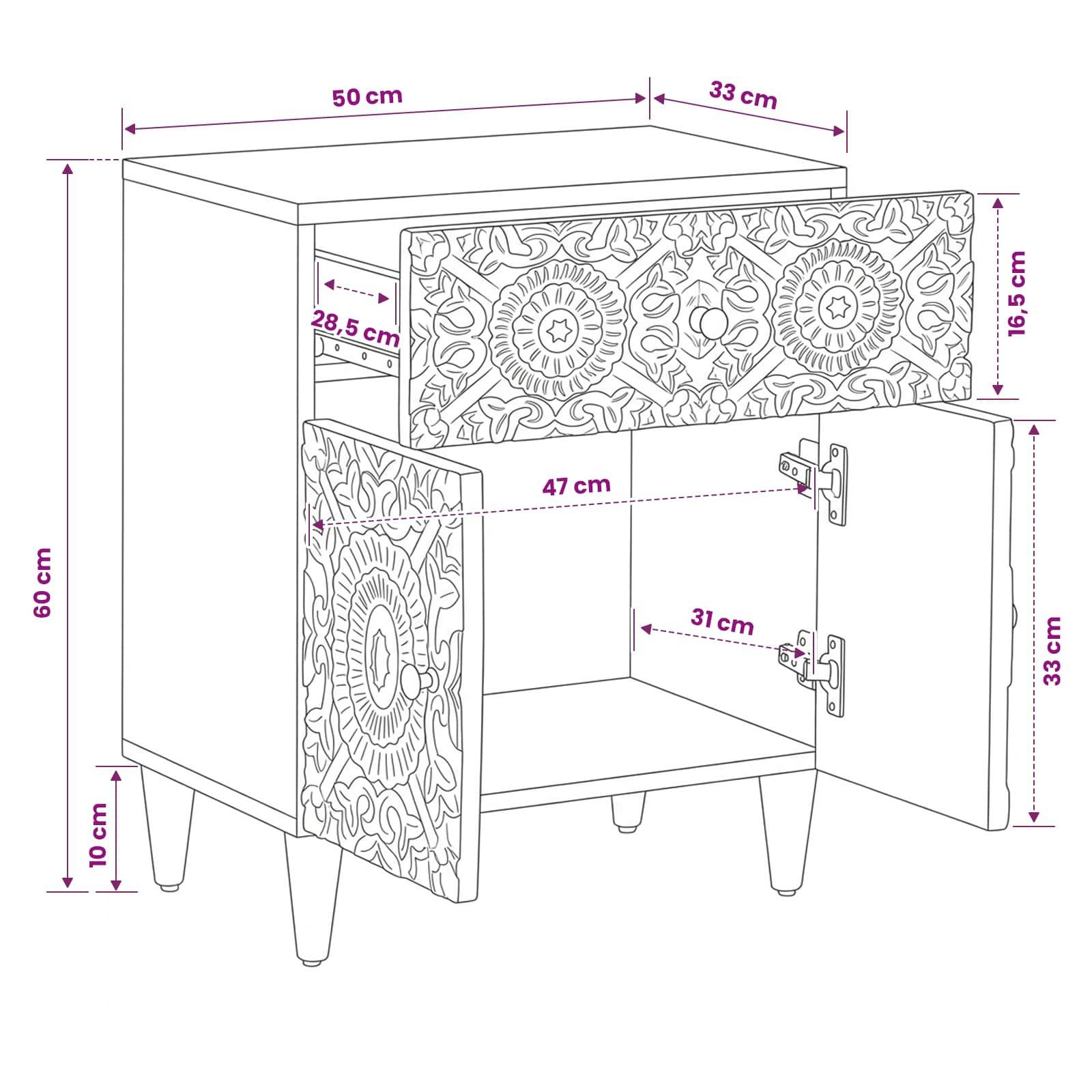 Walplus 1 Drawer Solid Wood Nightstand - White - 50 x 33 x 60 cm - Image 9