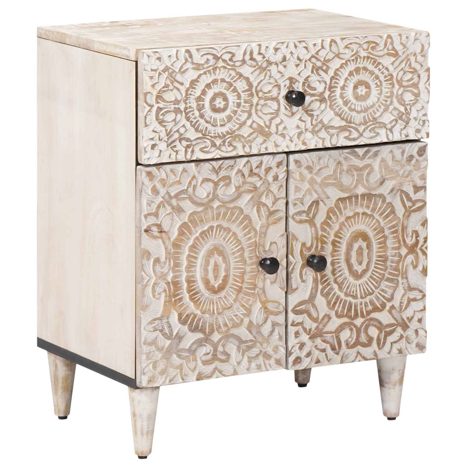 Walplus 1 Drawer Solid Wood Nightstand - White - 50 x 33 x 60 cm - Image 1