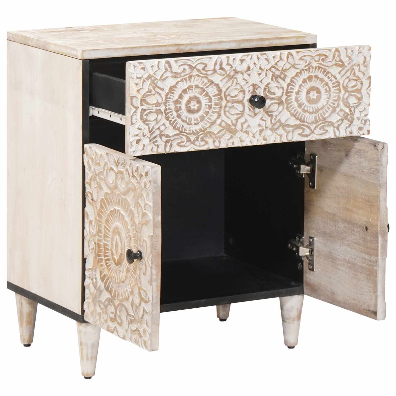Walplus 1 Drawer Solid Wood Nightstand - White - 50 x 33 x 60 cm - Image 2