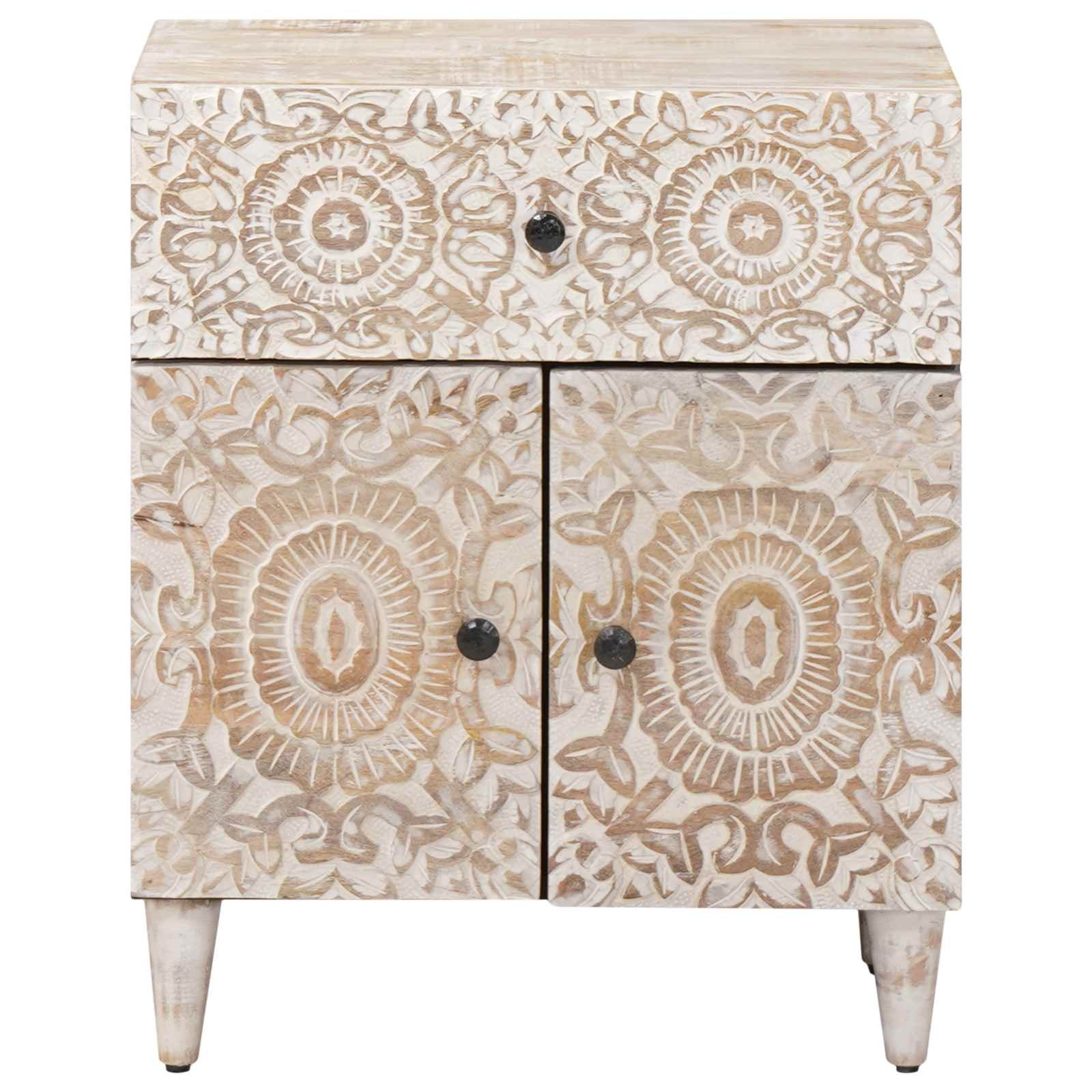 Walplus 1 Drawer Solid Wood Nightstand - White - 50 x 33 x 60 cm - Image 3