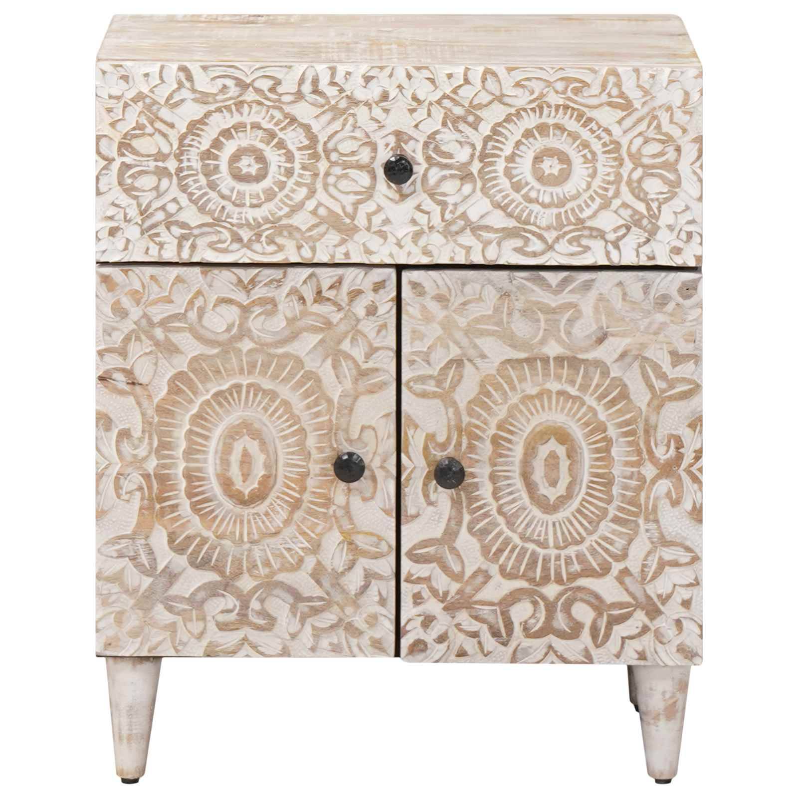 Walplus 1 Drawer Solid Wood Nightstand - White - 50 x 33 x 60 cm - Image 3
