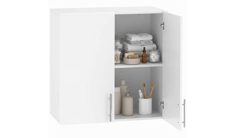 HOMCOM 60 x 31 x 60cm MDF High Gloss 2 Door Bathroom Wall Cabinet – White