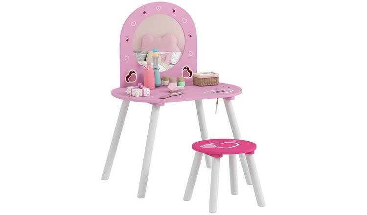 AIYAPLAY 2 Piece Mirror Drawer Heart Design Vanity Set - Pink