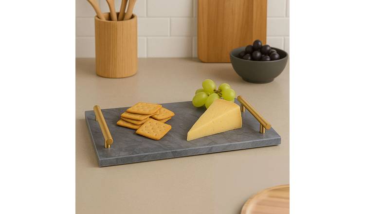 Orsina Marmore Marble Serving Board with Handles - Black and Gold