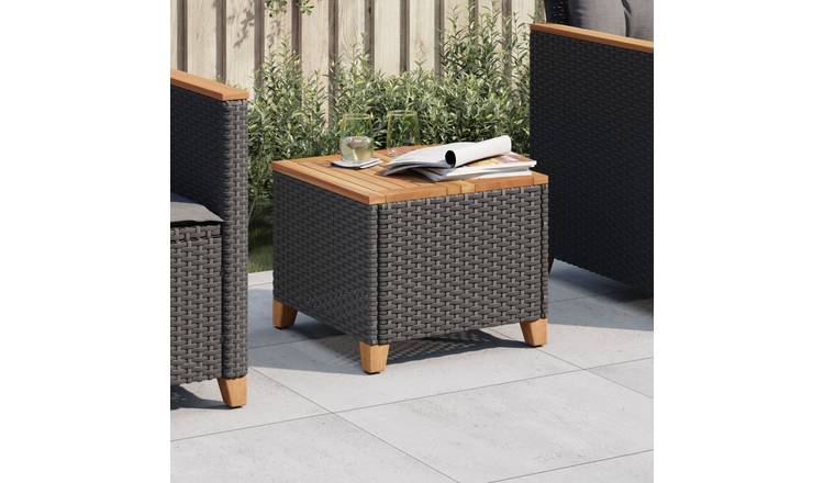 Walplus Poly Rattan Garden Table Acacia - Black - 45 x 45 x 37 cm