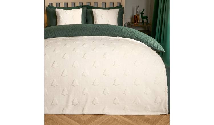 OHS Tufted Winter Tree Teddy Fleece Blanket Throw 130 x 160cm - Cream