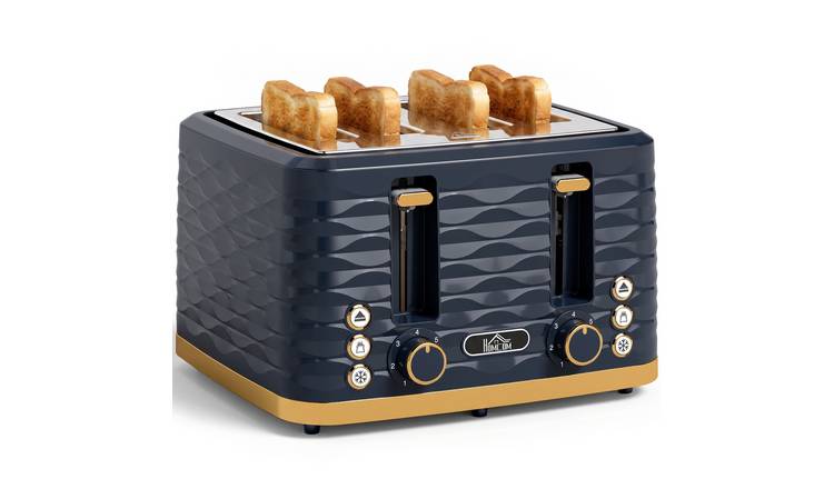 HOMCOM 4 Slice Toaster with 7 Browning Levels and High Lift - Dark Blue