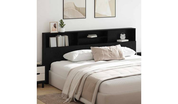 Walplus Engineered Wood Headboard Cabinet - Black Ash - 220 x 19 x 101.5 cm