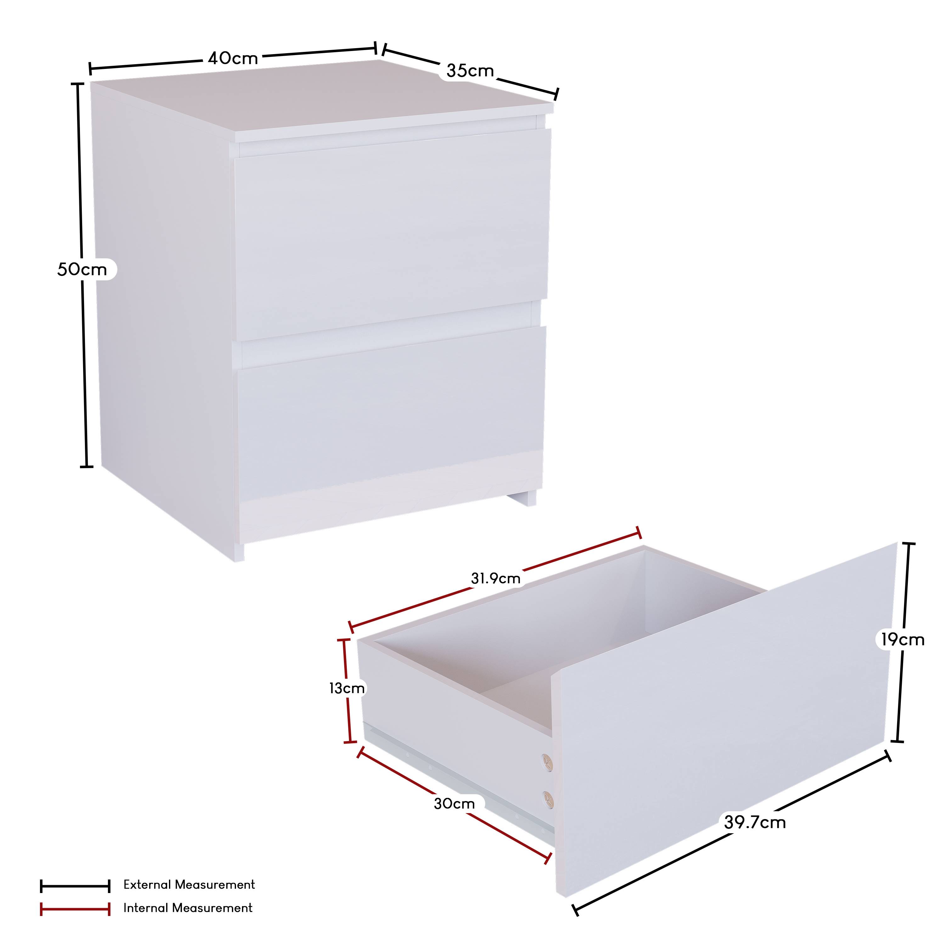 Vida Designs Glinton High Gloss 2 Drawer Bedside Chest - White - Image 9