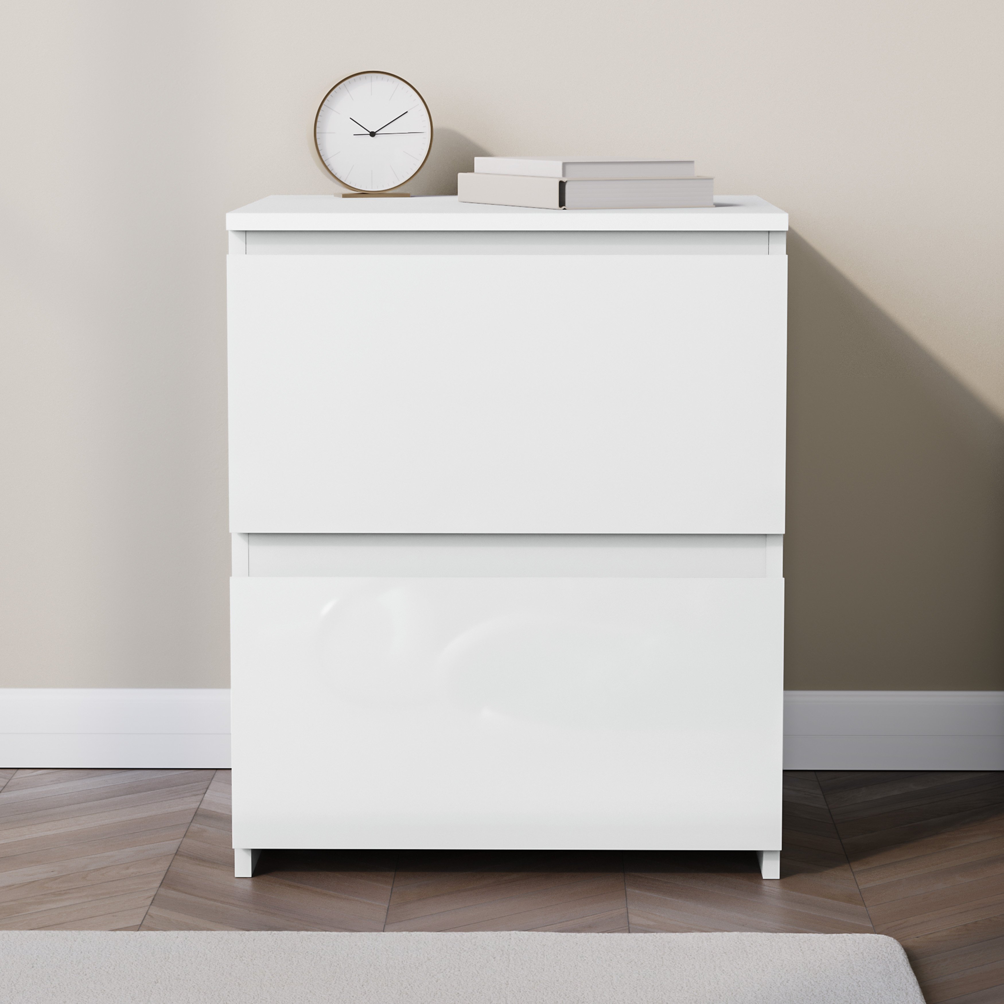 Vida Designs Glinton High Gloss 2 Drawer Bedside Chest - White - Image 2
