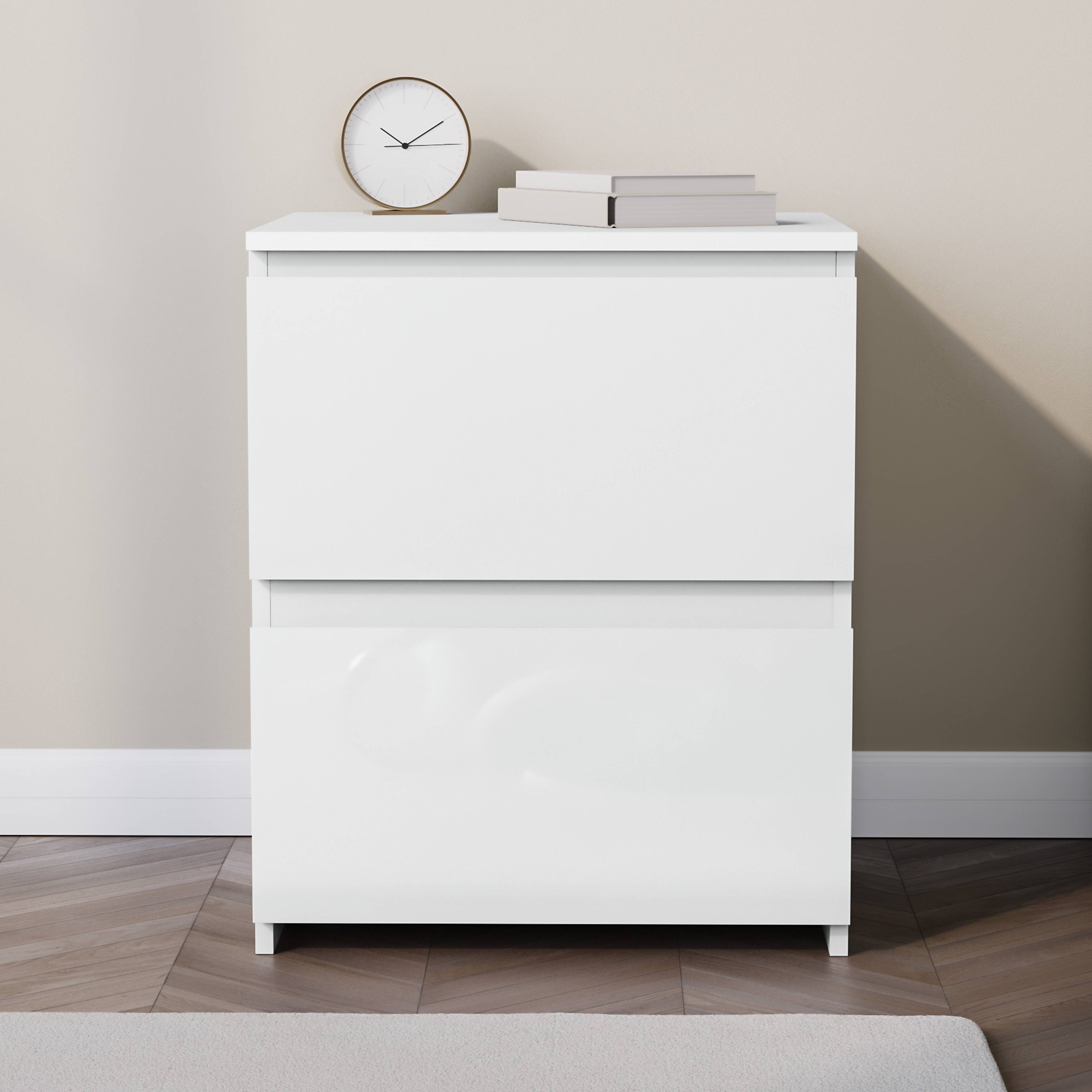 Vida Designs Glinton High Gloss 2 Drawer Bedside Chest - White - Image 2