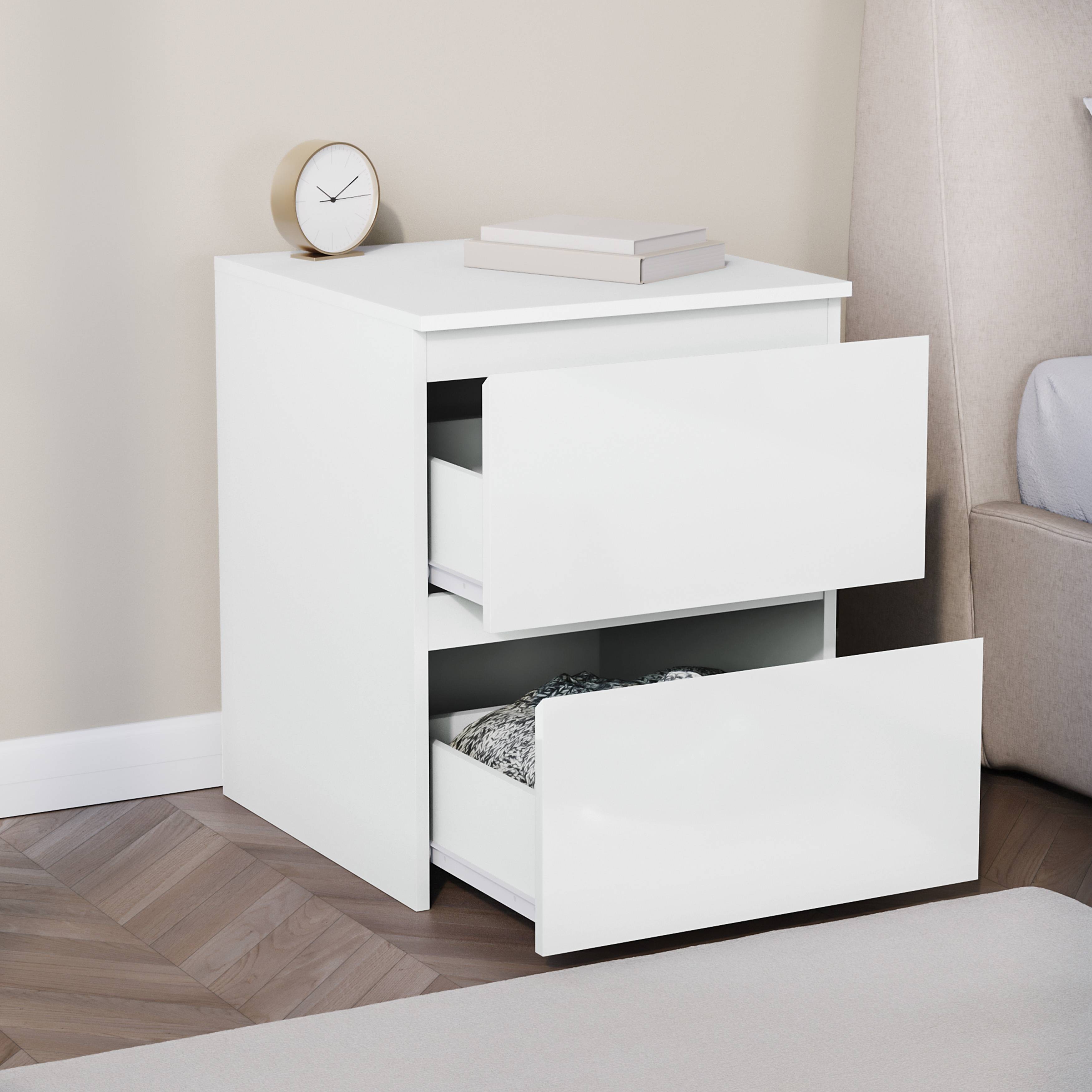 Vida Designs Glinton High Gloss 2 Drawer Bedside Chest - White - Image 5