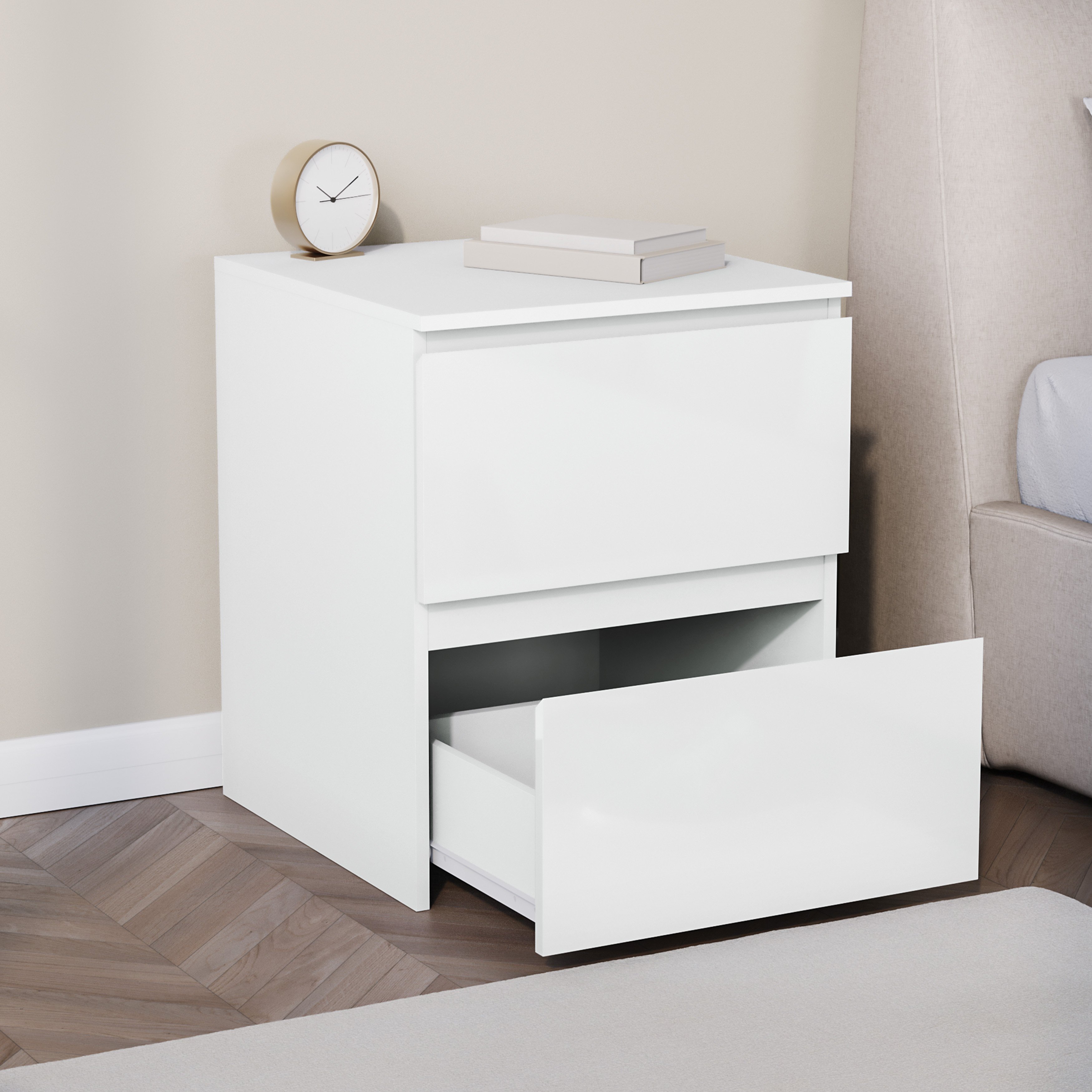 Vida Designs Glinton High Gloss 2 Drawer Bedside Chest - White - Image 6