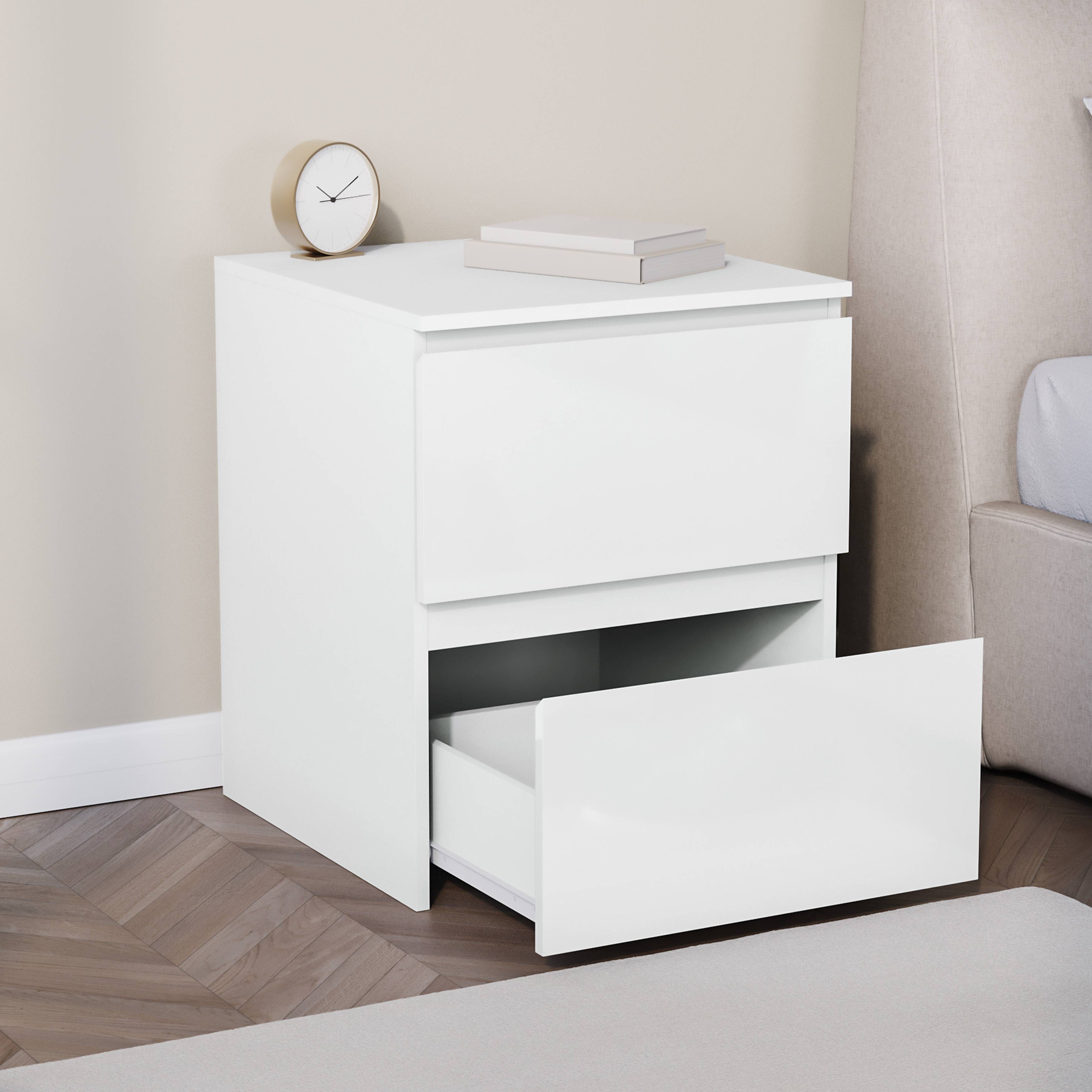 Vida Designs Glinton High Gloss 2 Drawer Bedside Chest - White - Image 6