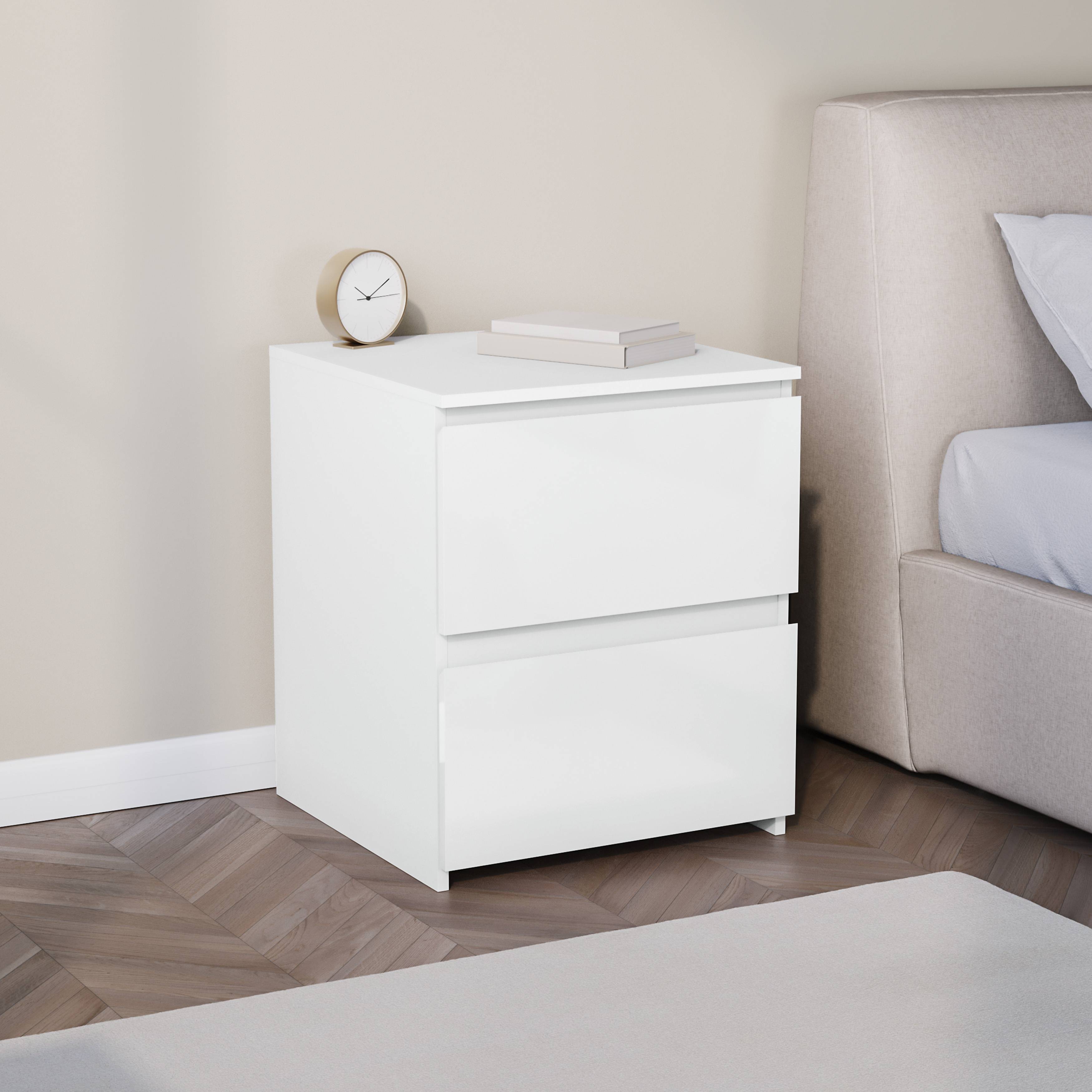Vida Designs Glinton High Gloss 2 Drawer Bedside Chest - White - Image 7