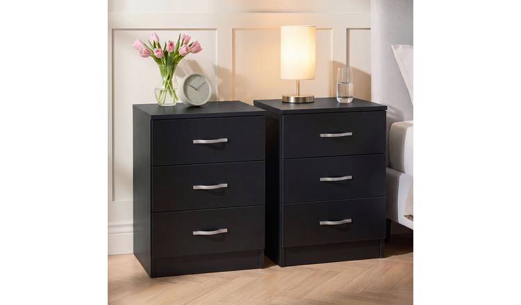 Vida Designs Riano 3 Drawer Bedside Chest Set of 2 - Black