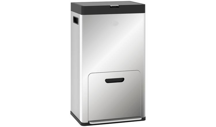 HOMCOM Stainless Steel Kitchen Bin with Wheels and Soft Close Lid - Silver Tone