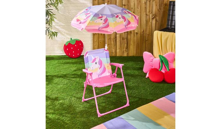 OHS Kids Camping Chair Parasol Set Outdoor Folding Seat - Unicorn