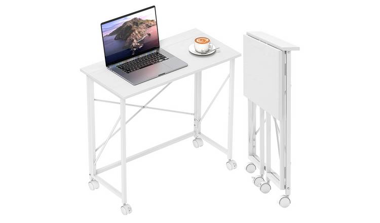 HOMCOM Mdf Foldable Computer Desk with Wheels - White