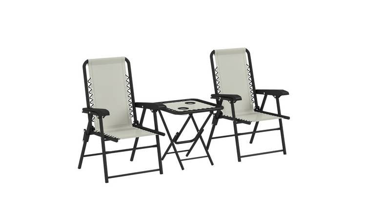 Outsunny 2 Seater Metal Foldable Garden Bistro Set with Cup Holder - Cream