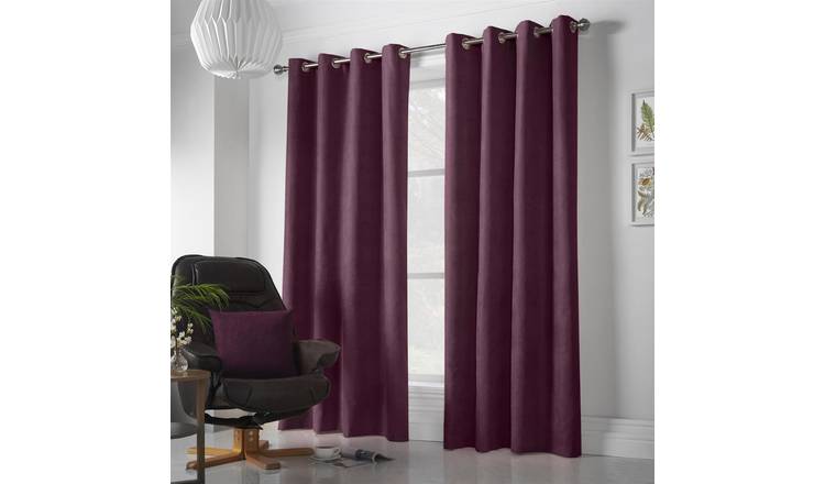 Luxury Living Velvet Chenille Eyelet Curtains 142cm x 229cm - Aubergine