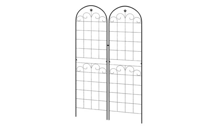 Outsunny Set of 2 Metal Floral Design Garden Trellis - Black