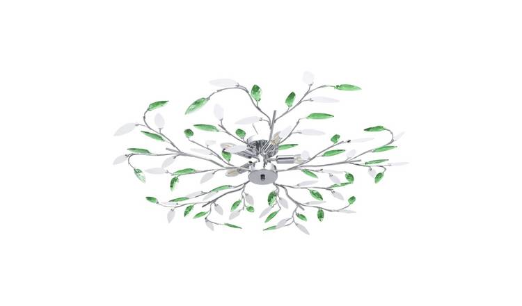 Walplus Ceiling Lamp with Acrylic Crystal Leaf Arms for 5 E14 Bulbs - Green
