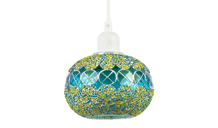 Happy Homewares Teal Glass Globe Mosaic with Rounded Shape Pendant Shade - 15cm