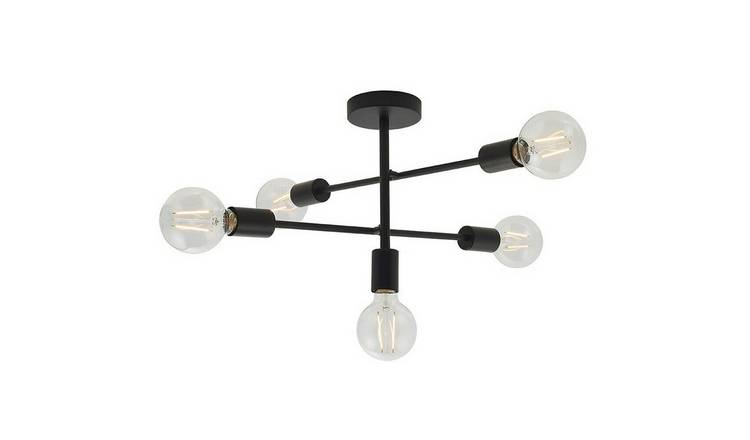 Loops Direct 53cm Diameter Steel Semi-Flush Ceiling Lamp - Matt Black