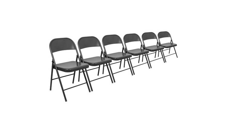 Harbour Housewares Metal Folding Chairs - Matt Black - Pack of 6