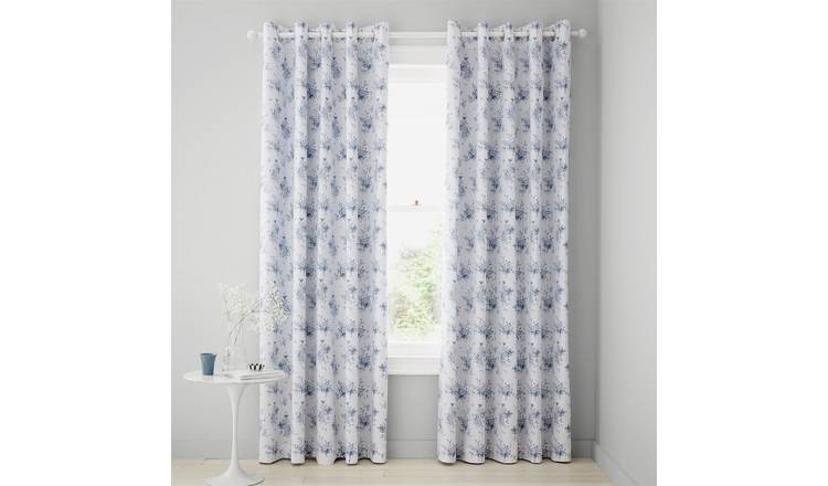 Catherine Lansfield Lucie Floral Frill Eyelet Curtains - Blue - 168 x 229cm