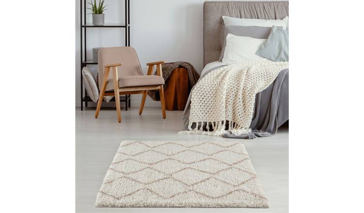 The Rugs  Cream and Beige Moroccan Shaggy Zigzag Square Rug - 120 x 120cm