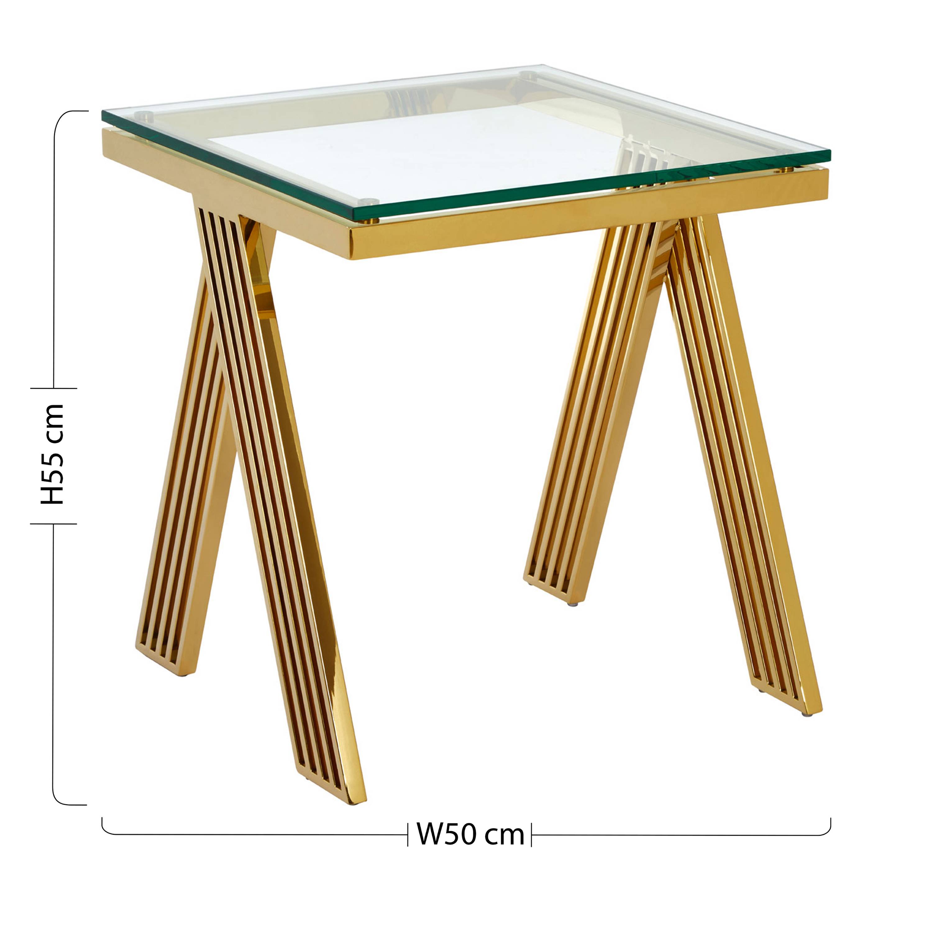 Orsina Glass Square Side Table – Gold - Image 5