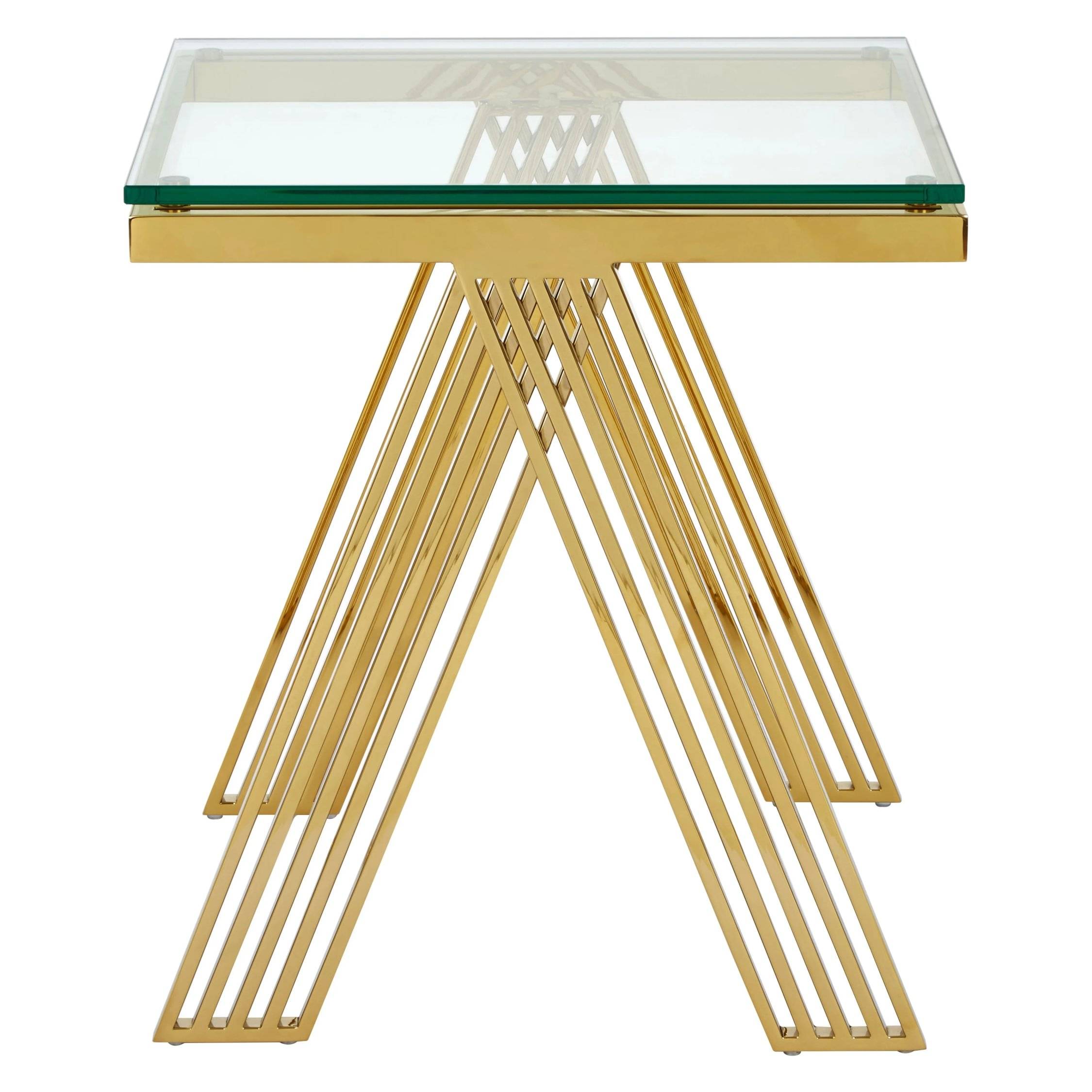 Orsina Glass Square Side Table – Gold - Image 2