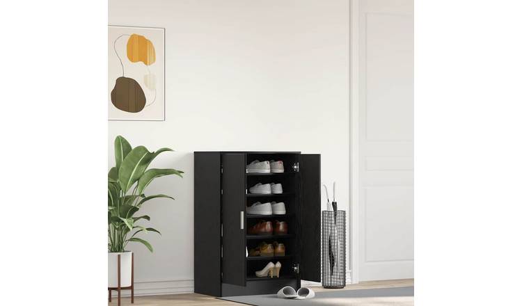 Walplus Engineered Wood Shoe Cabinet - Black Oak - 60 x 35 x 92 cm